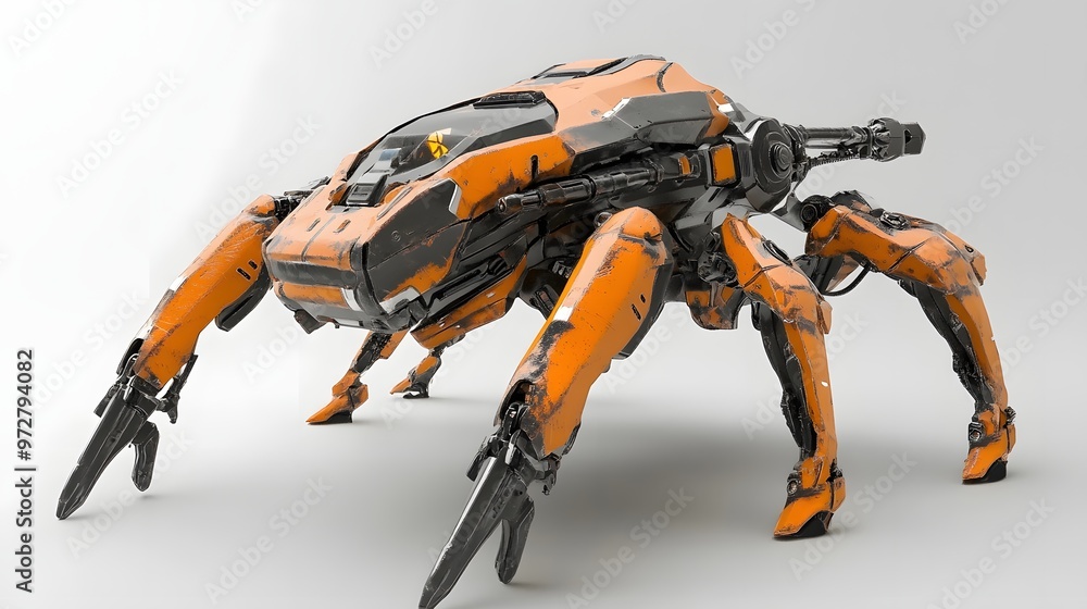 35. **Realistic 3D model of a futuristic battle robot with advanced weaponry and armor 35. **Realistic 3D model of a futuristic battle robot with advanced weaponry and armor