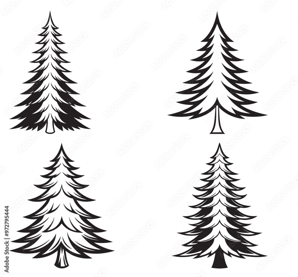 Obraz premium 3d rendering of dynamic Fir-tree silhouette line art
