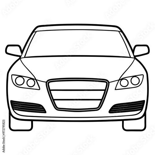 car front view outline coloring book page line art drawing