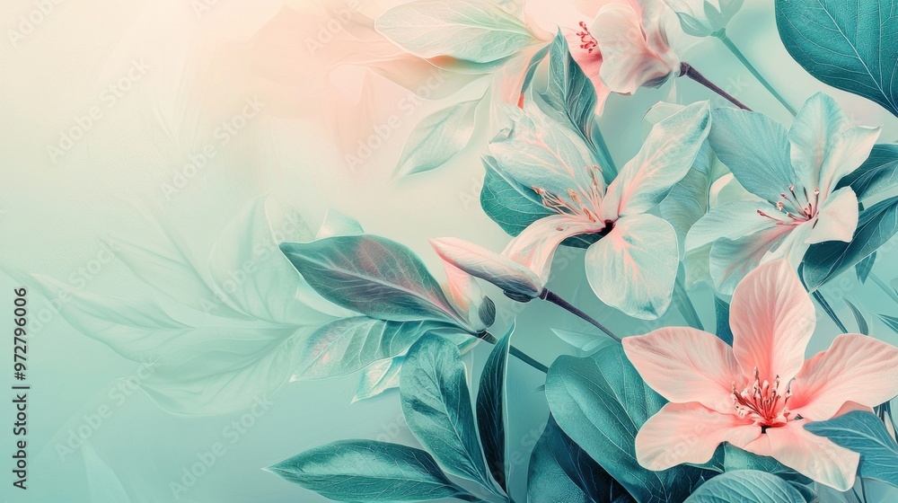 Pastel botanical elements with a serene background Create an image featuring botanical elements like flowers and leaves in pastel colors, such as soft pink, light green, and gentle blue. Arrange Pastel botanical elements with a serene background Create an image featuring botanical elements like flowers and leaves in pastel colors, such as soft pink, light green, and gentle blue. Arrange