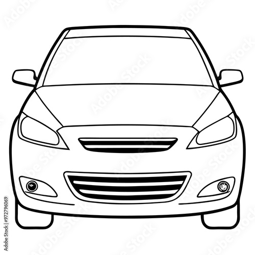 car front view outline coloring book page line art drawing