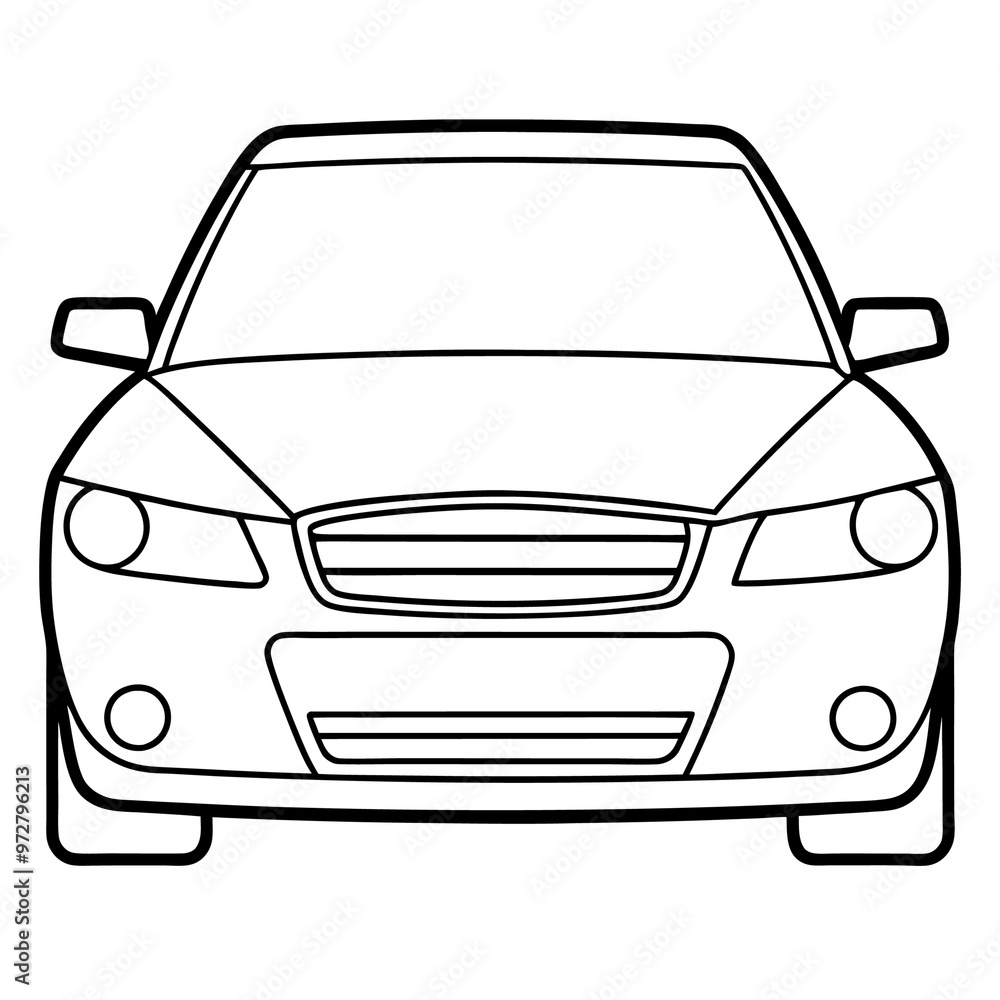 Naklejka premium car front view outline coloring book page line art drawing