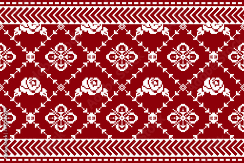 Red and white seamless knitted pattern , featuring a vintage floral design perfect for Christmas wallpaper and fabric