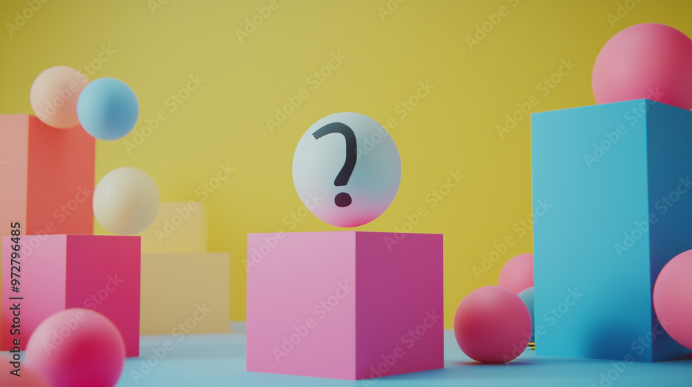 Colorful abstract question mark geometric shapes yellow pink playful vibrant design creative 3d concept curiosity learning education problem-solving modern pastel spheres cubes why answer trivia ad
Colorful abstract question mark geometric shapes yellow pink playful vibrant design creative 3d concept curiosity learning education problem-solving modern pastel spheres cubes why answer trivia ad