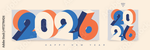 2026 new year with number on art wall concept. Happy new year 2026 modern art banner template for calendar, cover, card and social media post template