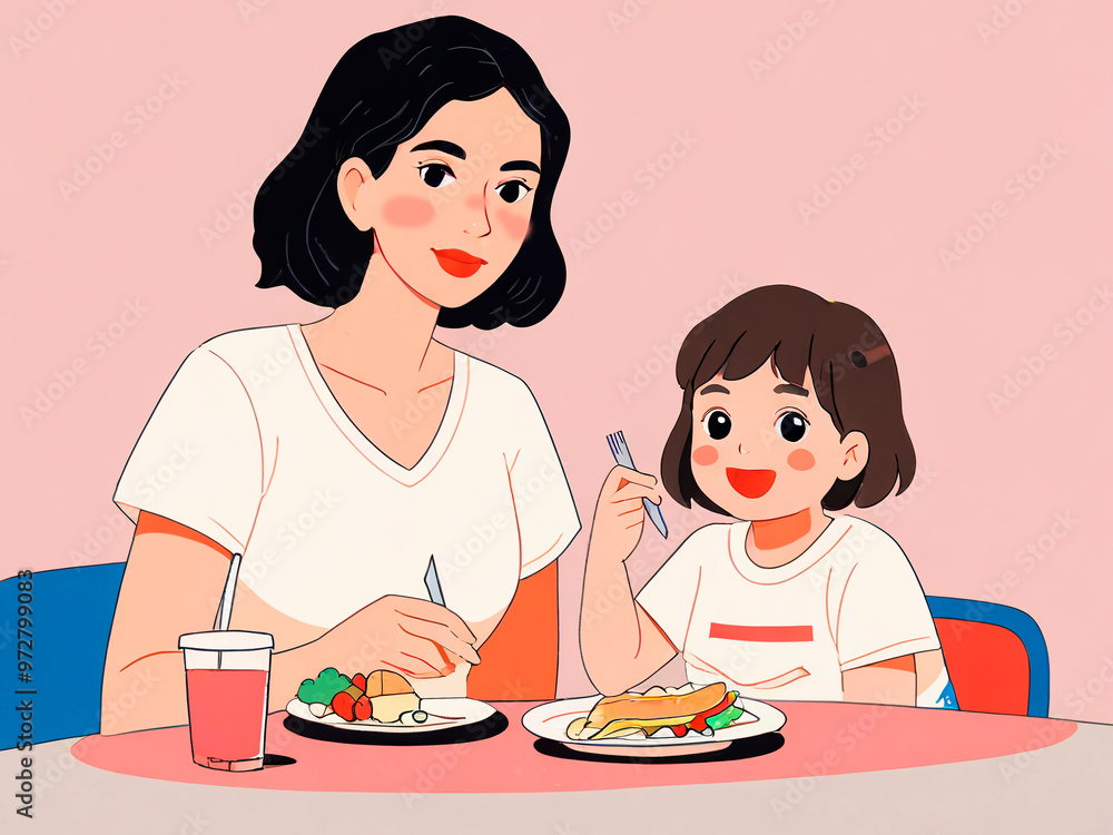 beautiful woman mother and daughter having lunch at the table during the day, cozy family atmosphere ,AI generated beautiful woman mother and daughter having lunch at the table during the day, cozy family atmosphere ,AI generated