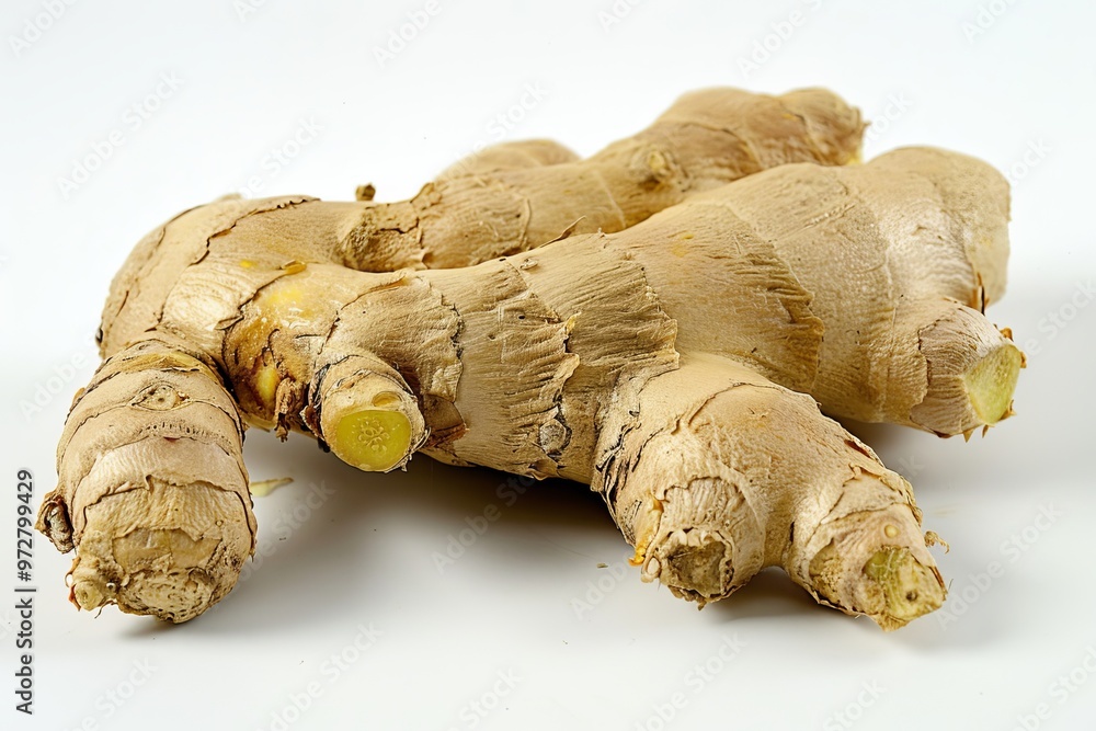 A fresh Ginger and Ginger Power isolated on white A fresh Ginger and Ginger Power isolated on white