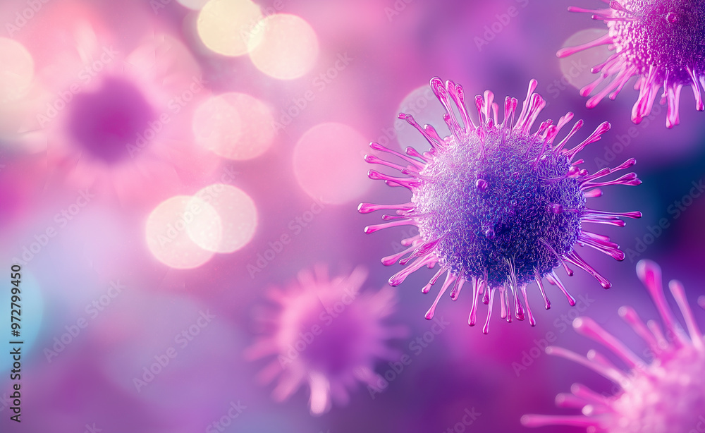 Artistic Depiction of Viruses Floating in a Vibrant Pink Environment Artistic Depiction of Viruses Floating in a Vibrant Pink Environment