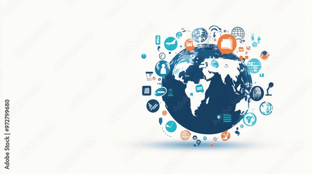 Fototapeta premium globes with business icons, AI 