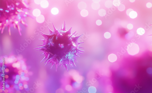 Artistic Depiction of Viruses Floating in a Vibrant Pink Environment photo