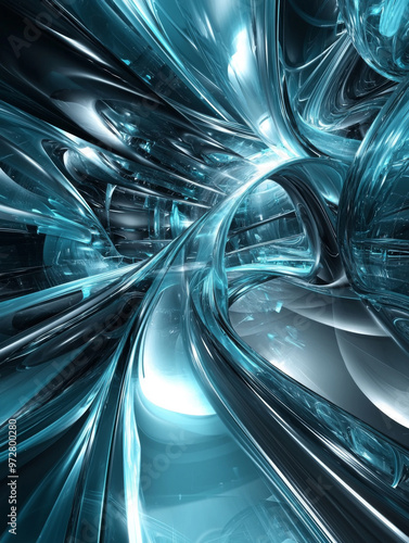 A blue and silver abstract image with a lot of curves and lines