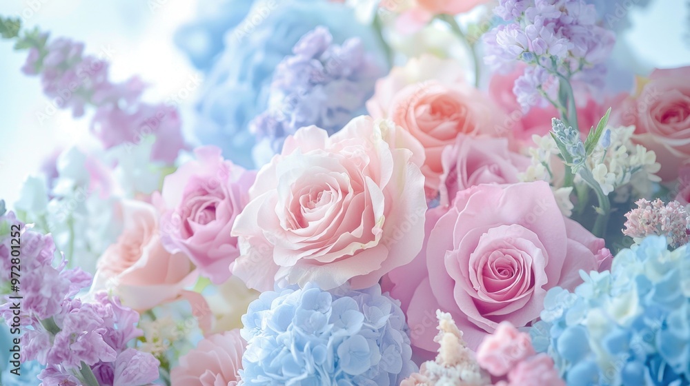 Pastel floral arrangement with a dreamy ambiance Create an image of a floral arrangement in pastel colors such as soft blue, blush pink, and light lavender, arranged to evoke a dreamy ambiance. Use Pastel floral arrangement with a dreamy ambiance Create an image of a floral arrangement in pastel colors such as soft blue, blush pink, and light lavender, arranged to evoke a dreamy ambiance. Use