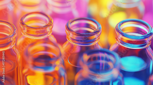 Colorful Laboratory Bottles Filled with Liquid in a Scientific Setting photo