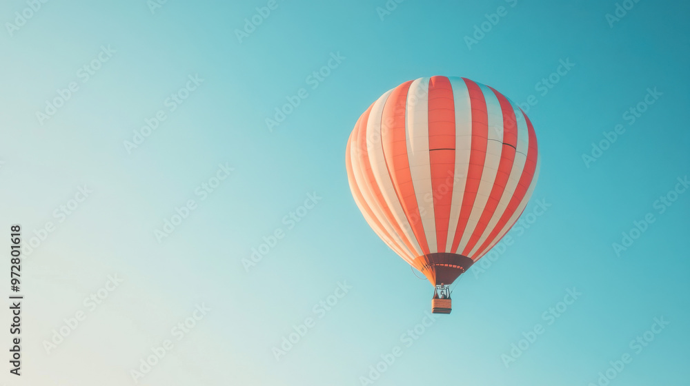 Naklejka premium A hot air balloon floating against a clear blue sky, representing freedom and adventure.