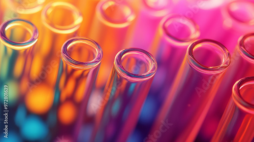 Vibrant Test Tubes Filled with Colorful Liquids in a Science Lab photo