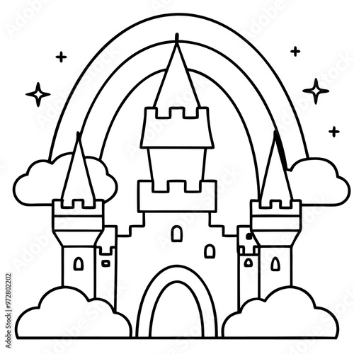 castle rainbow magic outline coloring book page line art drawing