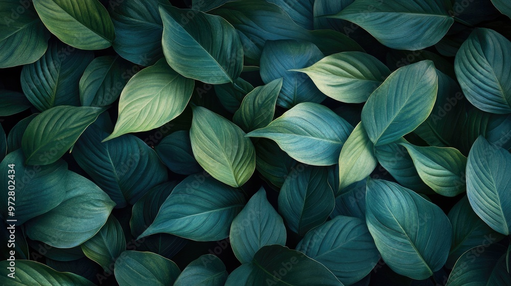 Tropical green leaves pattern forming natural background with copy space Tropical green leaves pattern forming natural background with copy space