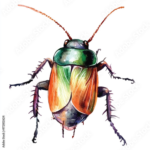 cute Cockroach watercolor clipart illustration isolated