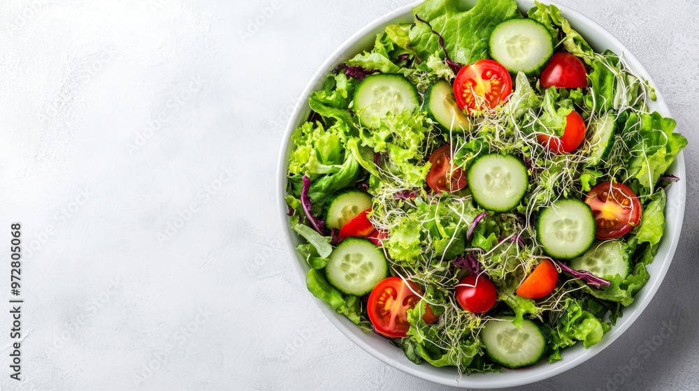 Fresh and Vibrant Salad Bowl from Above on Clean Background - Ideal for Healthy Food Promotion Fresh and Vibrant Salad Bowl from Above on Clean Background - Ideal for Healthy Food Promotion