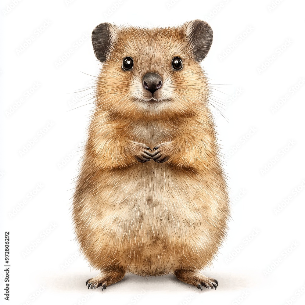 Fototapeta premium Adorable Baby Quokka Watercolor Painting with Realistic Fur Detail, High-Quality 8k.