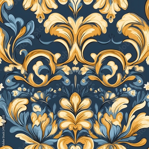 Floral damask seamless pattern vector for wallpaper, textile, decor, and design