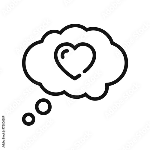 Outline thought bubble with heart shape inside on white background copy space