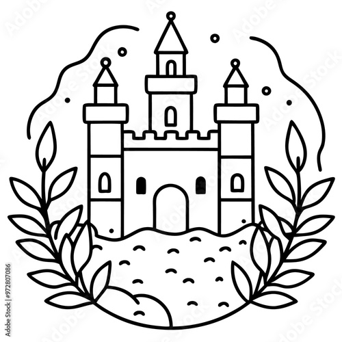 castle seaweeds treasure outline coloring book page line art drawing