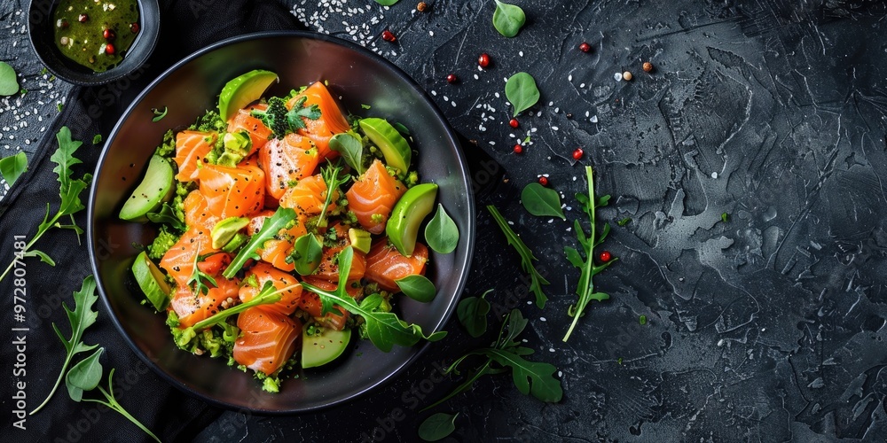 Salmon and Avocado Tartare with Blank Space Above Salmon and Avocado Tartare with Blank Space Above
