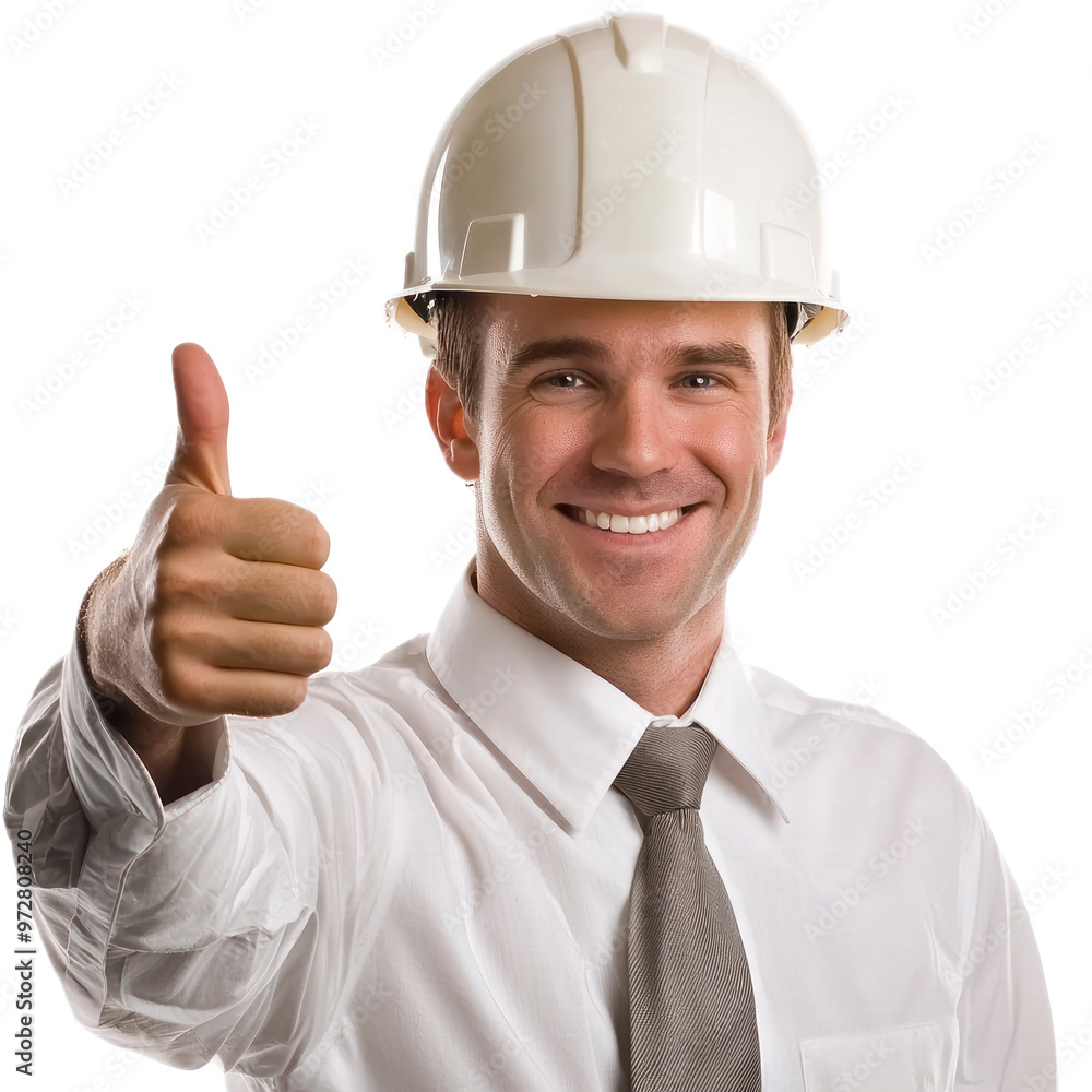 An engineer wearing a hard hat, giving a thumbs-up with a confident and professional smile. isolated on transparency background An engineer wearing a hard hat, giving a thumbs-up with a confident and professional smile. isolated on transparency background