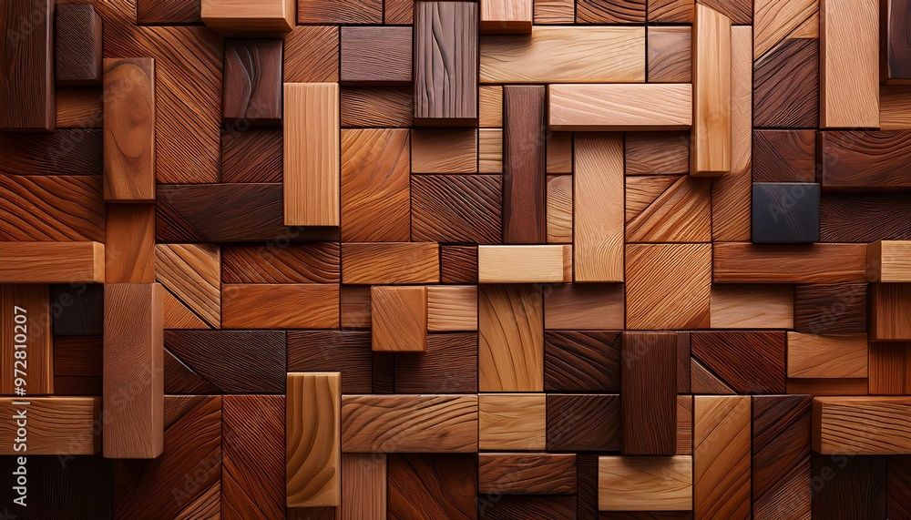 Square wall background with wooden tile wallpaper and natural timber blocks. Square wall background with wooden tile wallpaper and natural timber blocks.