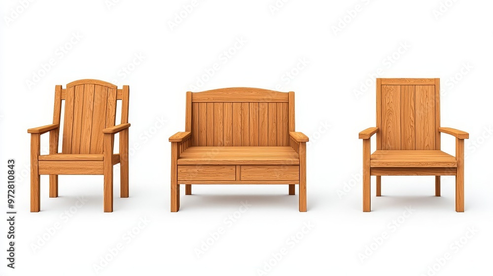 Set of three elegant wooden chairs showcasing a variety of designs, perfect for outdoor or indoor seating arrangements. Set of three elegant wooden chairs showcasing a variety of designs, perfect for outdoor or indoor seating arrangements.