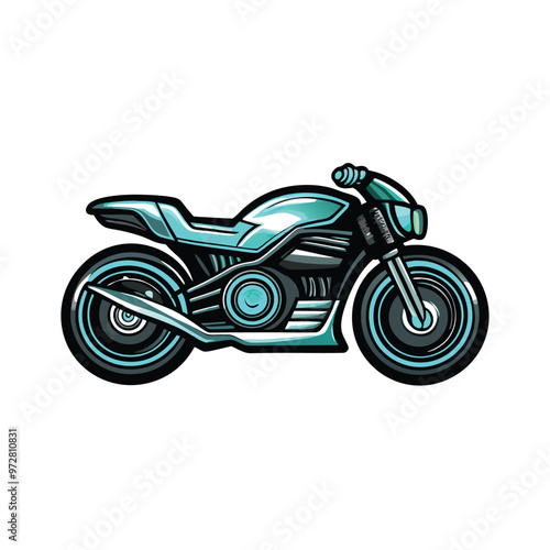 A futuristic blue motorbike with a holographic display on the dashboard.