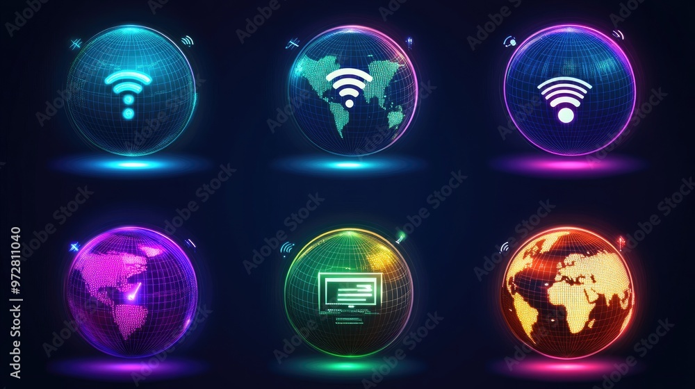 globes with network, WiFi,internet icons globes with network, WiFi,internet icons