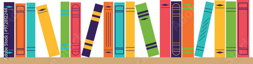 School books on the shelf. Vector isolated illustration on transparent background.