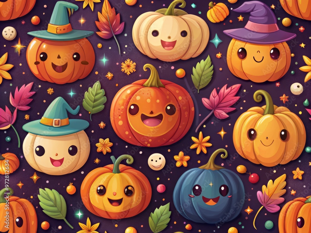 • Cute Halloween pumpkin backgrounds with playful illustrations and whimsical style • Cute Halloween pumpkin backgrounds with playful illustrations and whimsical style