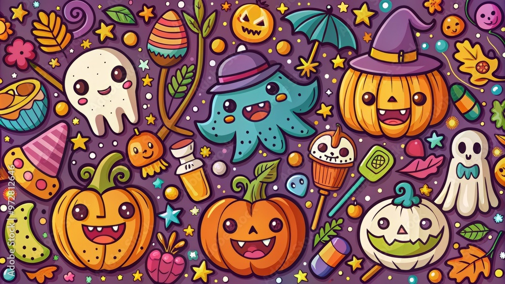 * Cutesy Halloween doodles with bold and bright colors * Cutesy Halloween doodles with bold and bright colors