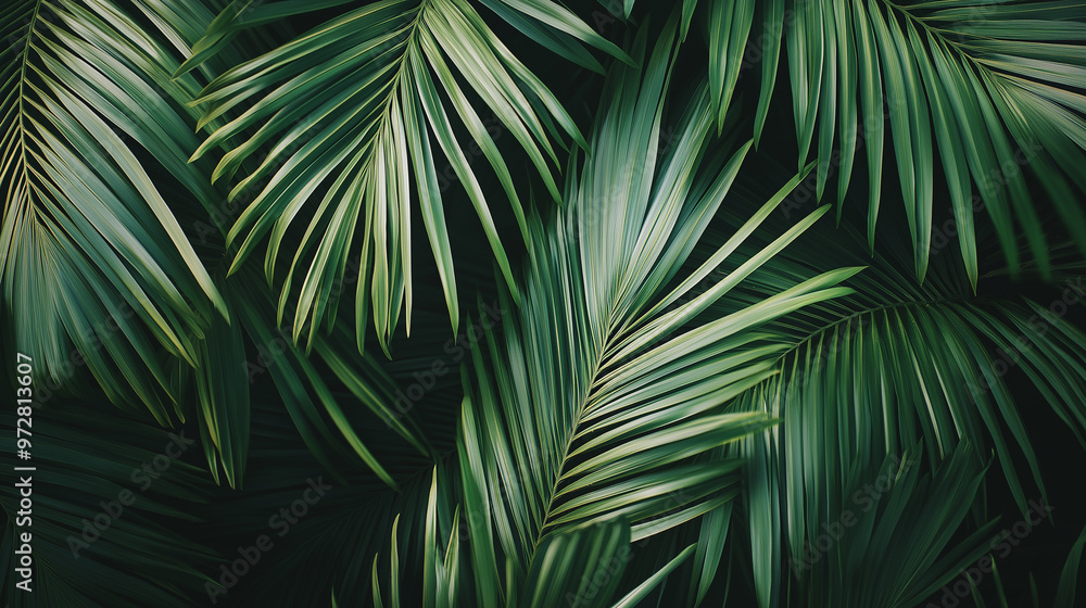 Close-up of lush green tropical palm leaves with dramatic lighting and shadow contrast.
Close-up of lush green tropical palm leaves with dramatic lighting and shadow contrast.