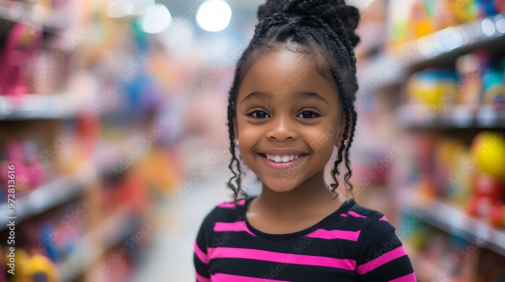 Smiling child in a colorful toy aisle. Smiling child in a colorful toy aisle.