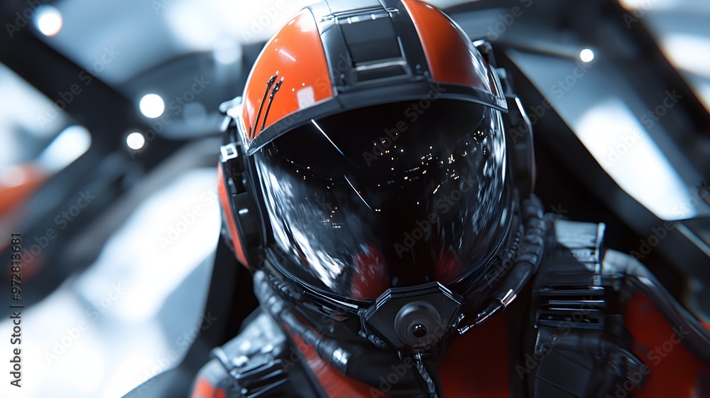 Fototapeta premium 45. **A space fighter pilot in advanced combat gear, ready for action