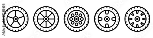 Tire icon set. car tyre or wheel vector symbol. bus or truck rim sign.