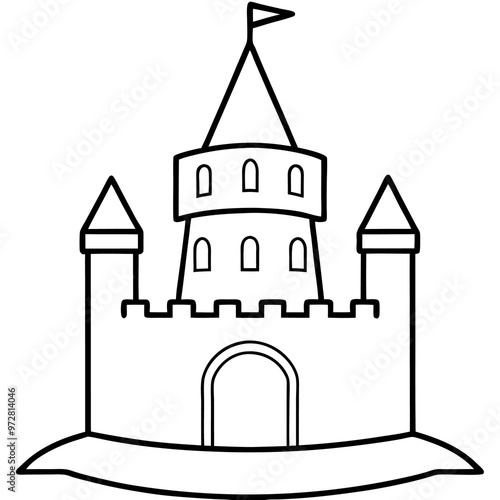 castle tower outline coloring book page line art drawing photo