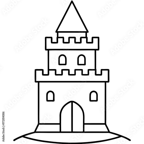 castle tower outline coloring book page line art drawing photo