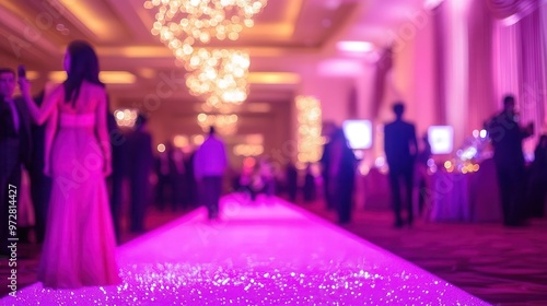 dazzling pinkhued gala event with glittering carpet bokeh lights and elegant attendees in vibrant attire creating a glamorous and festive atmosphere photo