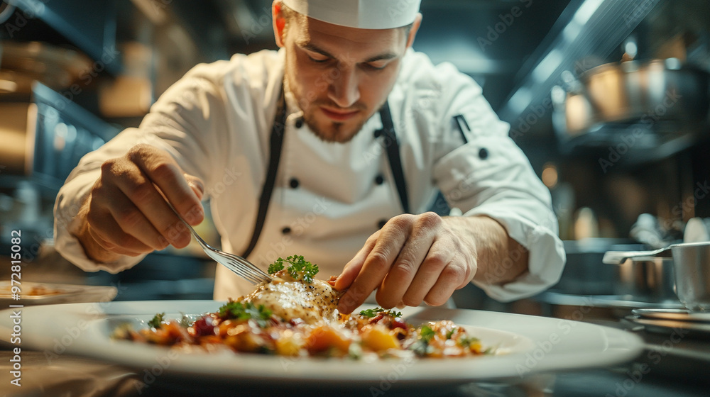 Haute cuisine. The chef prepares an exquisite dish in restaurant kitchen. Haute cuisine. The chef prepares an exquisite dish in restaurant kitchen.
