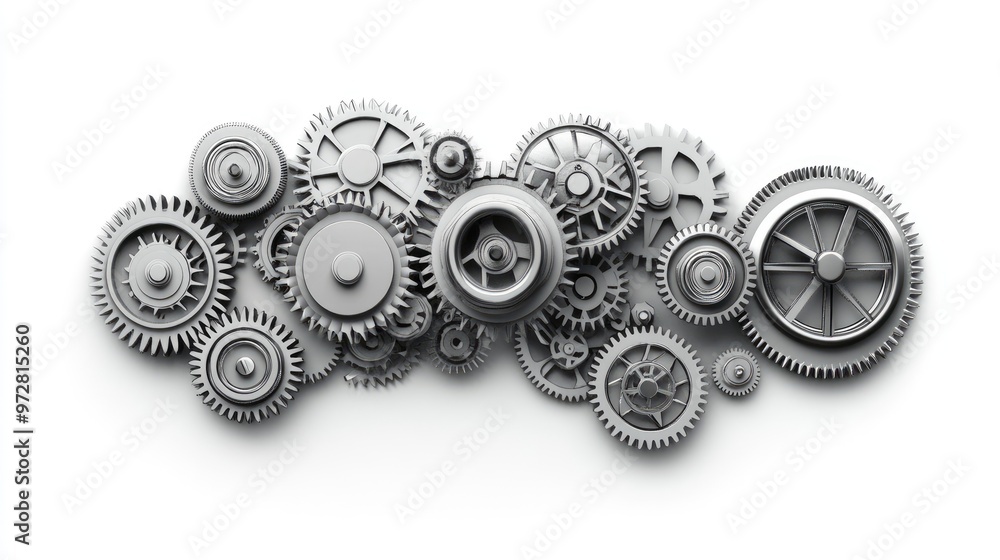 Intricate arrangement of gears, highlighting mechanical design concepts,illustrator 3D Intricate arrangement of gears, highlighting mechanical design concepts,illustrator 3D