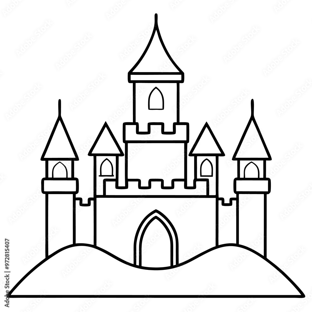 Fototapeta premium castle with background outline coloring book page line art drawing