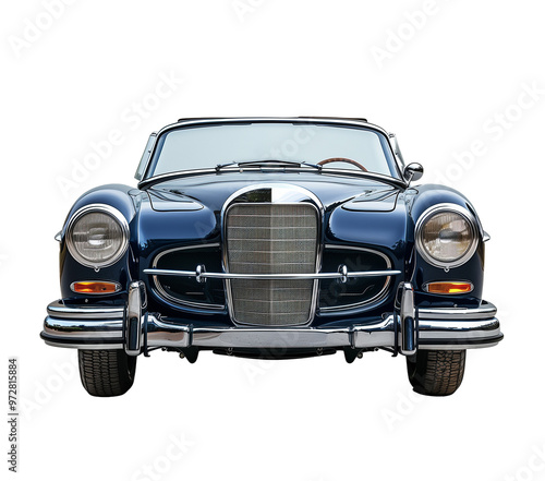 front view classic luxurious convertible car on transparent background