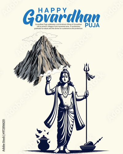 Happy Govardhan puja with loard krishna social media post banner template