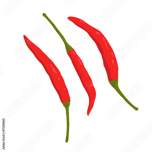 Vector illustrations of three fresh red chilies in a flat hand drawn design style.