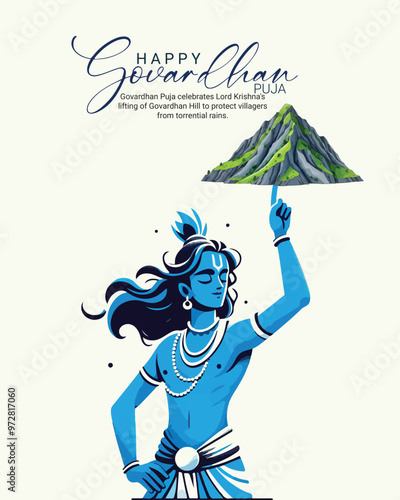 Happy Govardhan puja with loard krishna social media post banner template